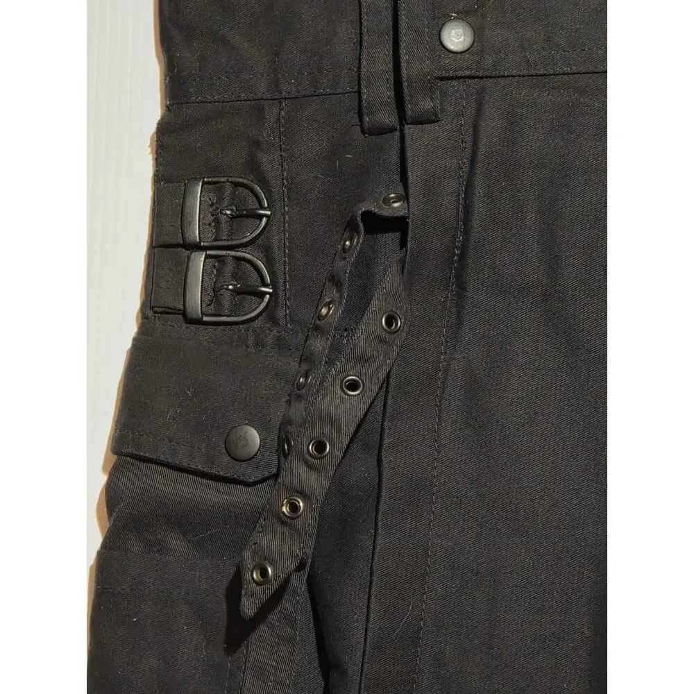 UT Kilts Mens 46 Black Cargo Utility Kilt Pleated Heavy Duty Cotton Blend Gothic